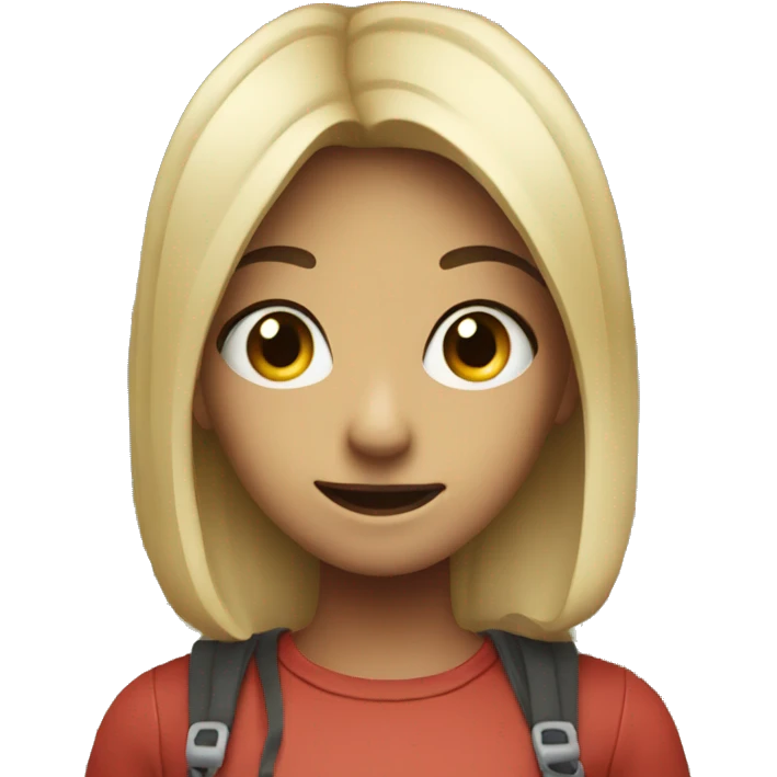 a girl stood outside a house with an evil smile emoji
