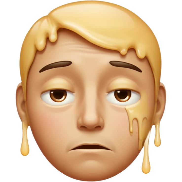 Apple-style emoji person inspired by the Apple melting face emoji (🫠), with a slightly drooping lower face due to heat, solid soft texture, annoyed and exhausted expression, raised eyebrow, unimpressed half-closed eyes, subtle sweat drops, consistent skin color, no dripping or glossy liquid effect emoji