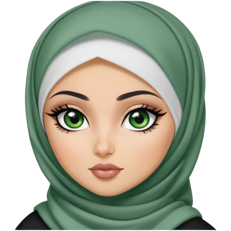 pretty bratz baddie, full cover niqapi hijabi, black eyeliner, medium white skin, dark green  eyes emoji
