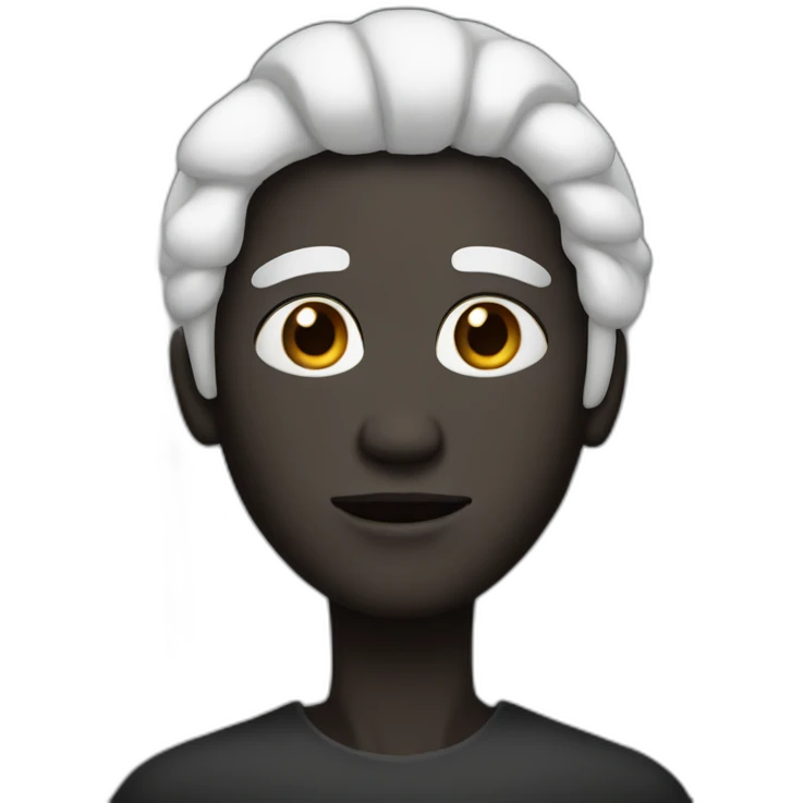 human with black skin long face small eyes and long white hair emoji