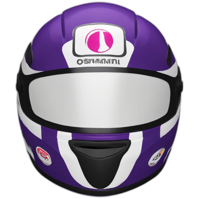 racing helmet with dark purple color and stickers emoji