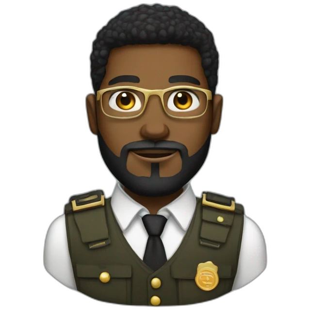 black soldier with beard, part in hair, white collared shirt, bow tie, gold glasses, bulletproof vest  emoji