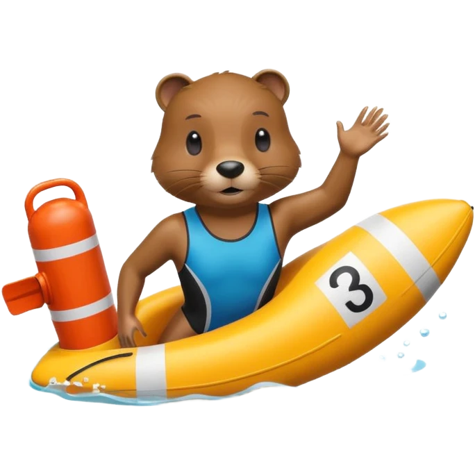 A focused beaver swimmer wearing a racing suit, diving past a floating buoy.


 emoji