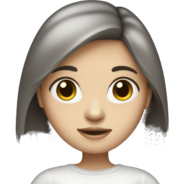Girl with dark hair, white skin, dark eyes, hold macbook emoji