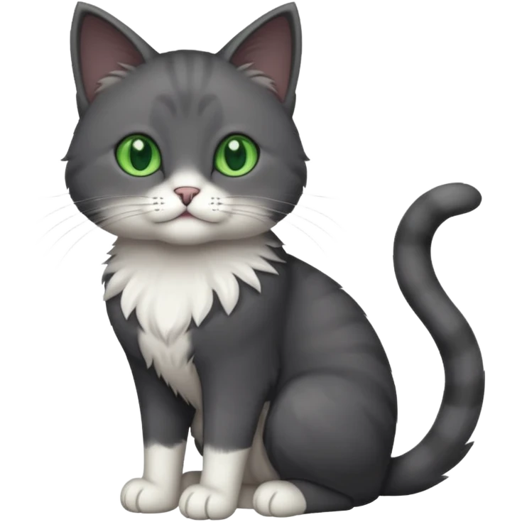 full body solid dark grey cat with green eyes, white paws and white whiskers emoji