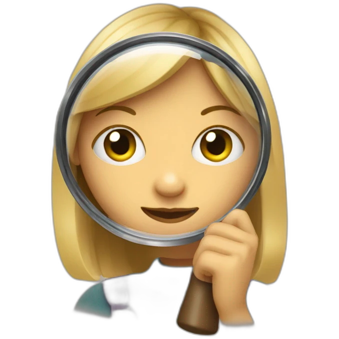 girl looking through a magnifying glass emoji