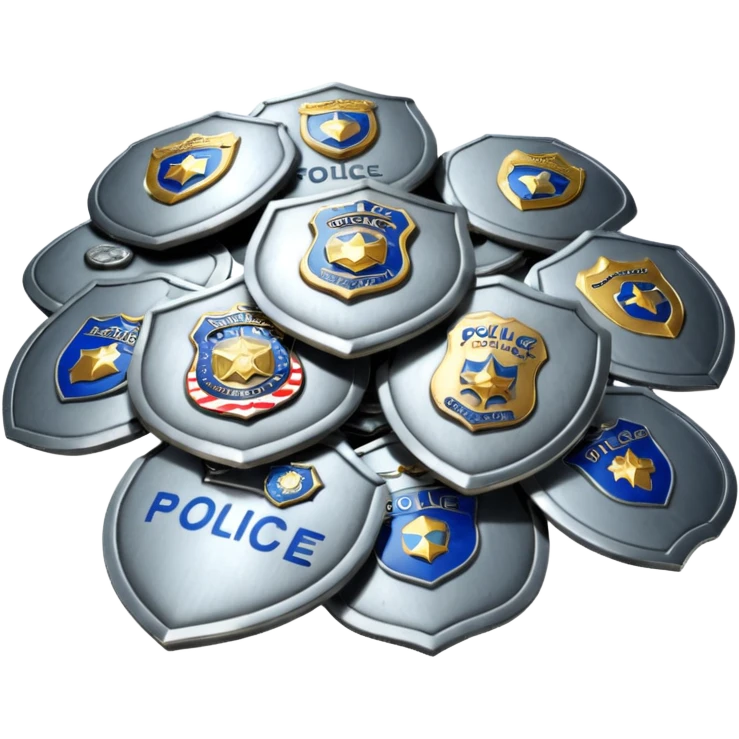 cinematic - aesthetic brilliant divine lighting, oil paint - ia pile of police badges thrown in the trash emoji