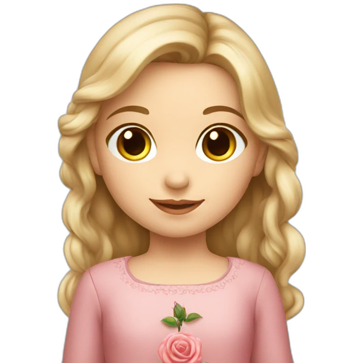 Caucasian Little girl with long sleeve dress, holding rose  emoji