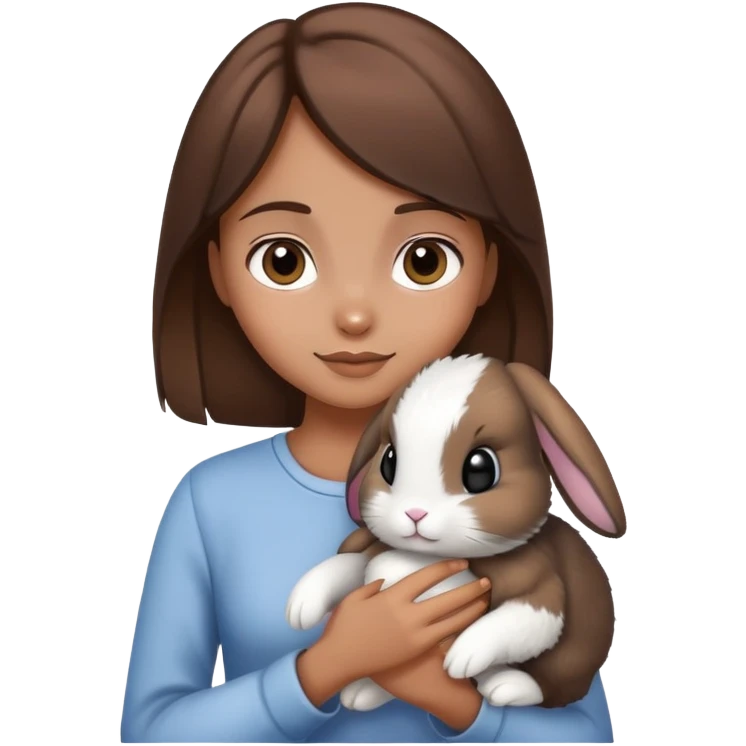 Generate an emoji with a brown haired girl holding a black and white bunny emoji