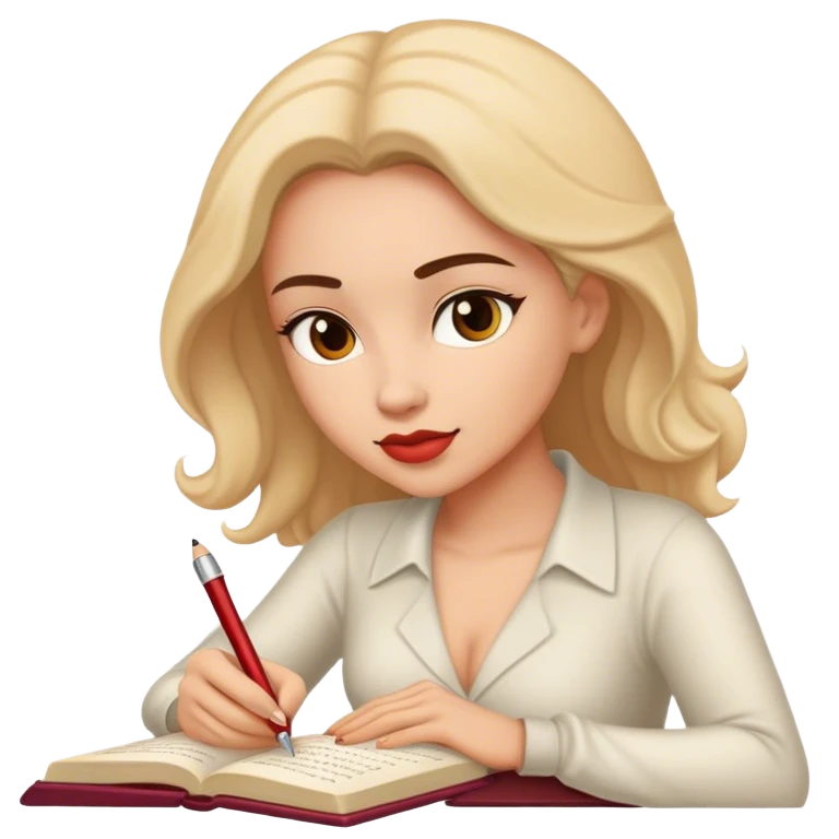 escritora mulher escrevendo um livro de romance emoji