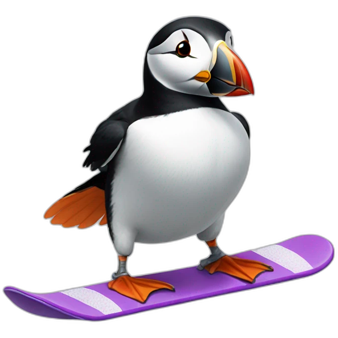 Puffin snowboarding  emoji