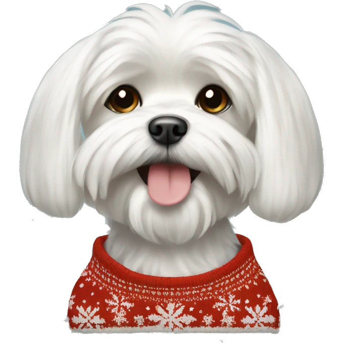 Maltese dog in Christmas sweater  emoji