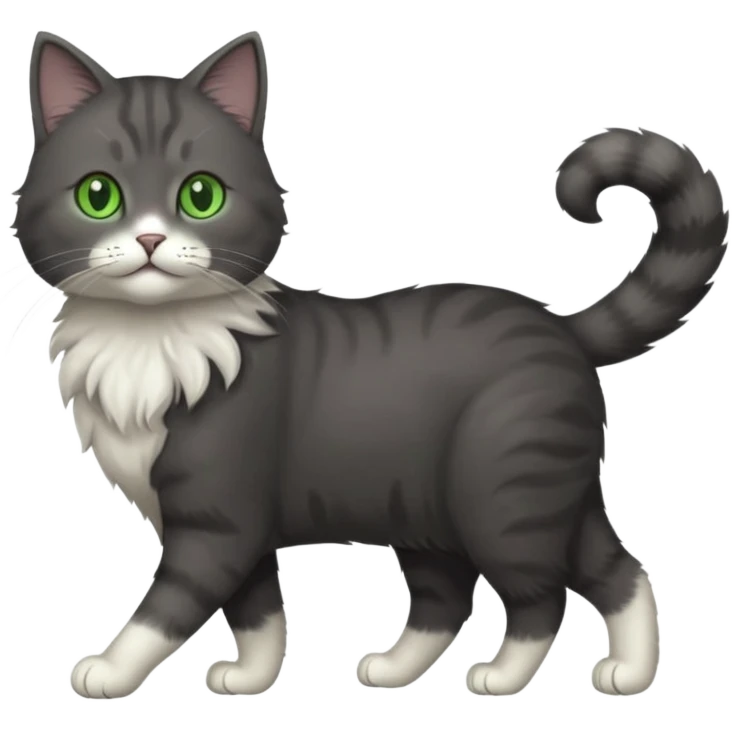 full body gorgeous solid dark grey cat with green eyes, white paws and white whiskers walking emoji