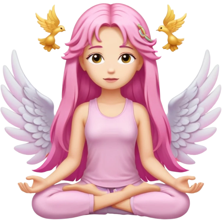 blonde angel woman with long hair meditating with pink hair clips emoji