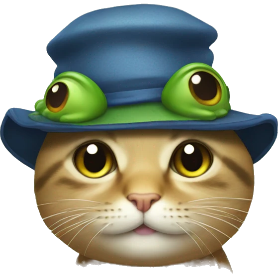 Cute cat wearing a frog hat emoji