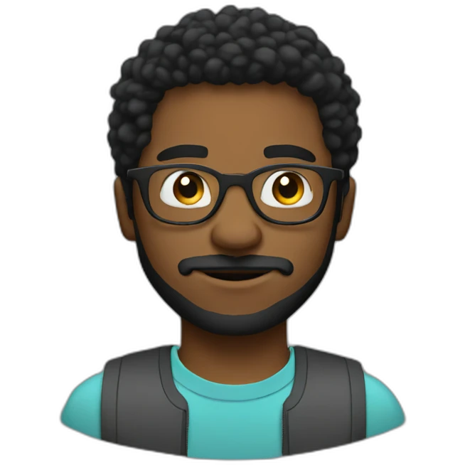 Black Young man and glasses and little beard mustache working in digital space emoji