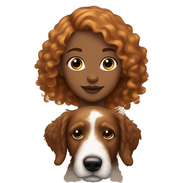 girl with read hair and a freckle birthmark on her right side with 2 golden doodles and one is brown and the other is black emoji