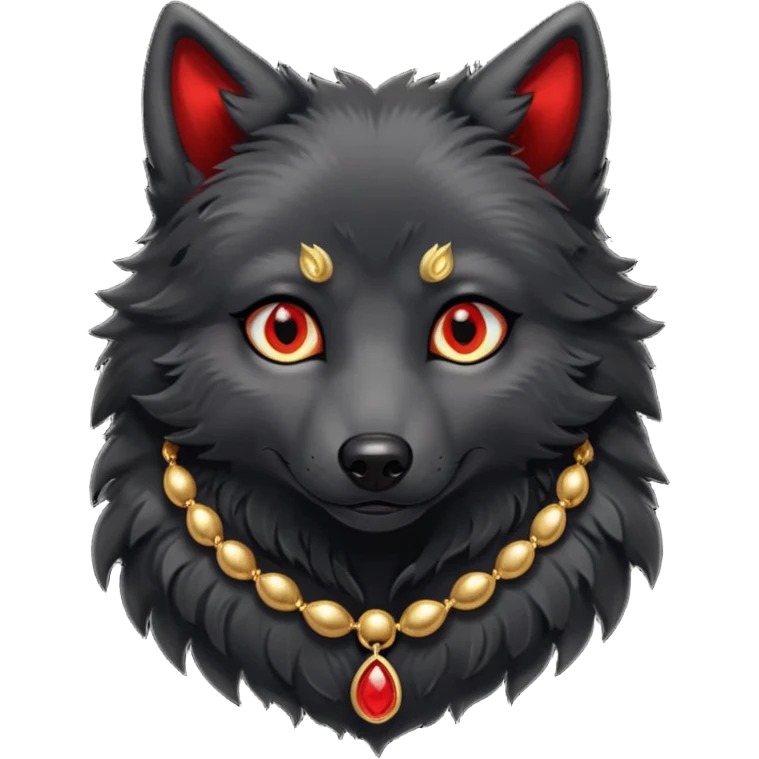 cute black wolf, red eyes with jewellery emoji
