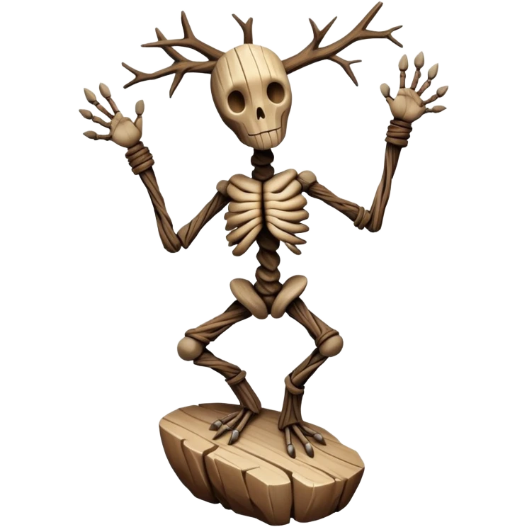 A bipedal entity with limbs of twisted, fossilized wood and a torso composed of stacked, perfectly balanced stones that rotate independently of each other when it moves.

 emoji