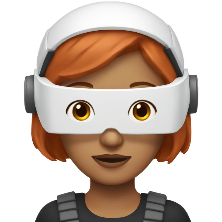 Redhead woman wearing white VR headgear  emoji