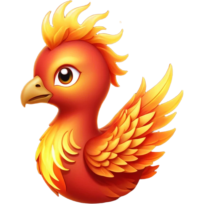 Cinematic Cute Mystical Fire Phoenix Portrait Emoji, Head tilted playfully and inquisitively, showcasing a vibrant, flame-kissed form with intricately detailed feathers in warm shades of red, orange, and shimmering gold, accented by delicate sparks and a gentle, inviting glow; rendered with lifelike detail and soft, radiant light, high shine, enchanting and spirited, styled with a touch of mythic whimsy, soft glowing outline, capturing the essence of a mischievous yet endearing phoenix poised to flutter playfully into your heart! emoji