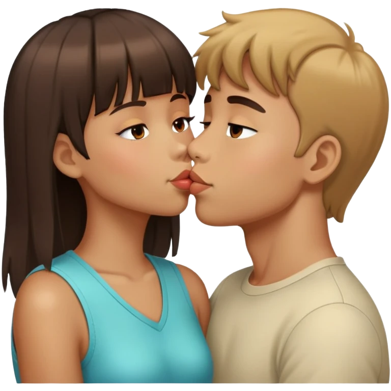 Girls with bangs kiss tan skin boy emoji