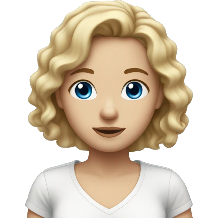 girl with dirty blonde wavy hair and blue eyes wearing a white shirt emoji