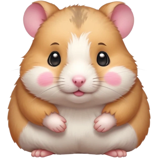 Cute chubby cartoon-style hamster blushing, shy expression. Painterly shading, white background, sticker-style illustration emoji