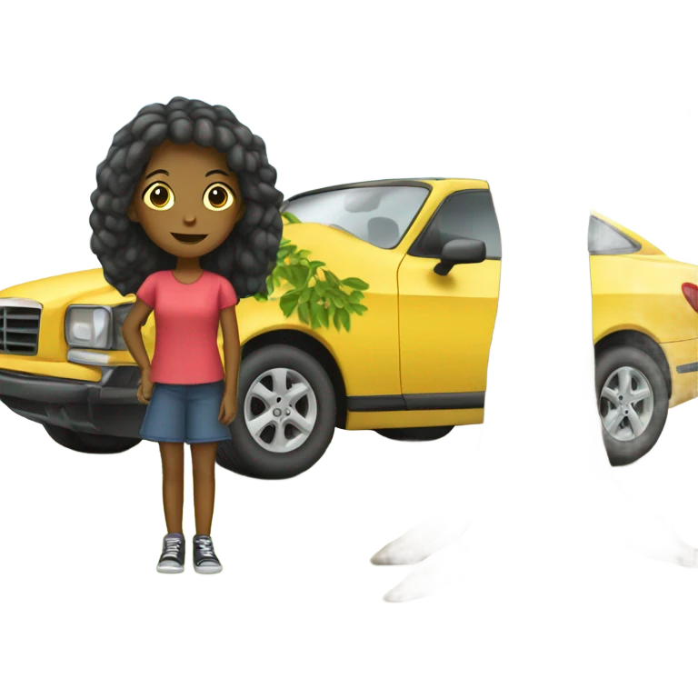 girl with car under tree emoji