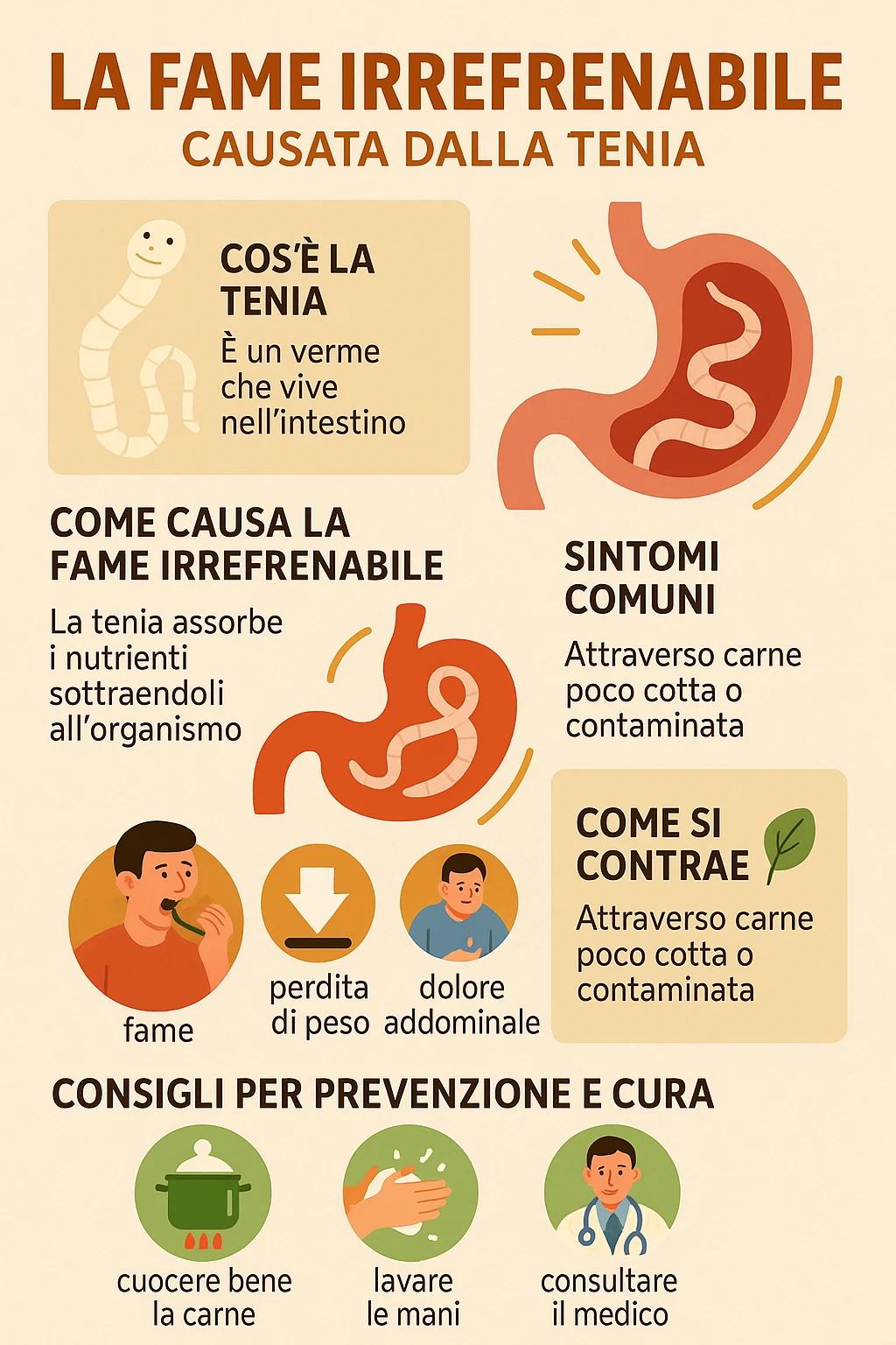 fame irrefrenabile per colpa della tenia, infografica italiano emoji
