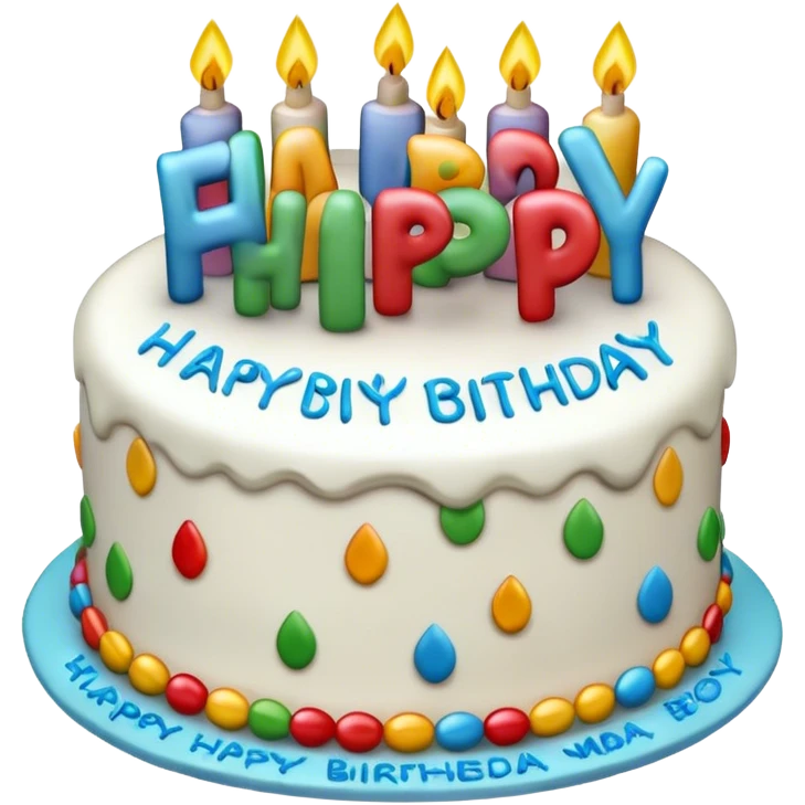 Cake with happy birthday text emoji