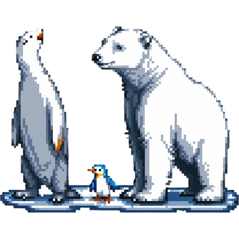 polar bear looking at penguins emoji