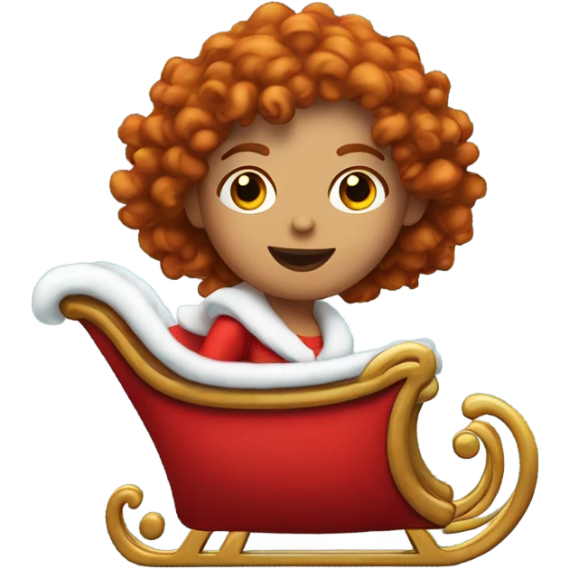 Santa’s sleigh but with a red head curly haired girl driving it emoji