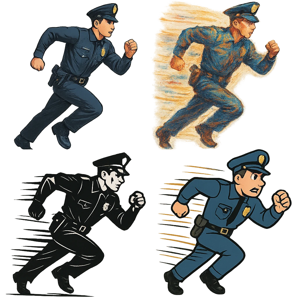 running police officer, dynamic pose, various creative styles emoji