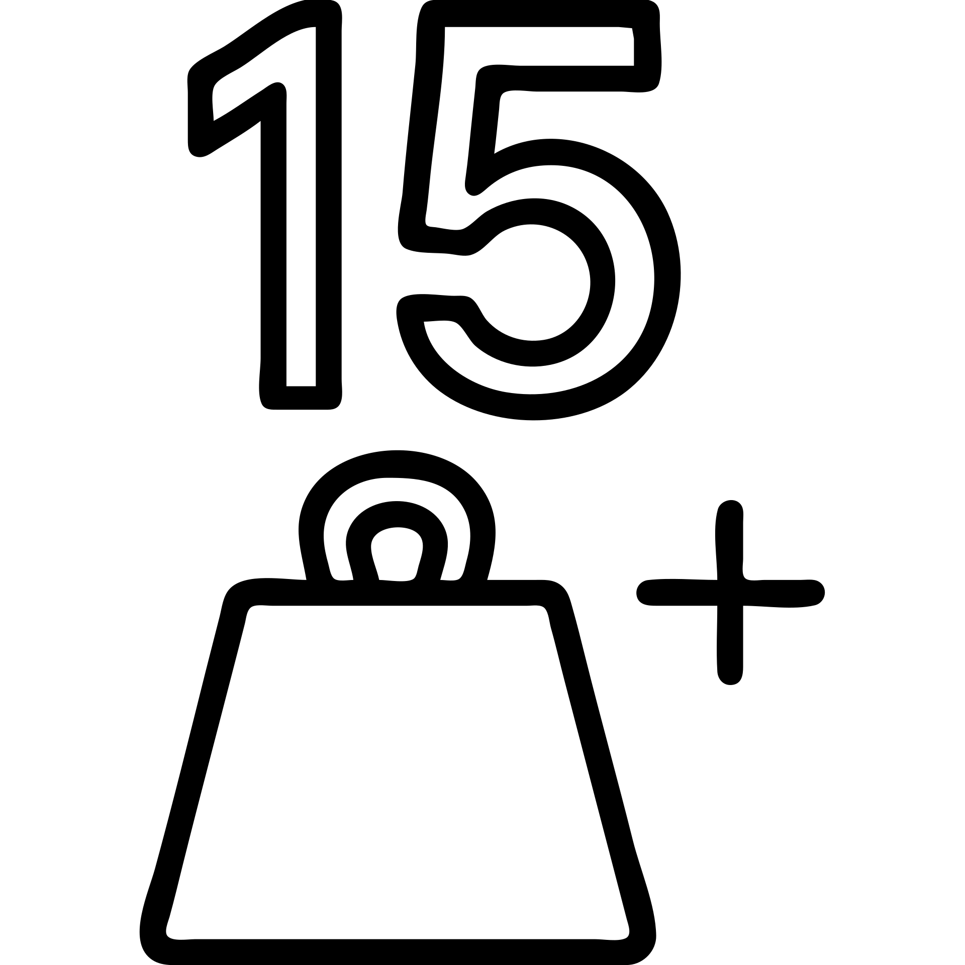 icon for '+de 15 kilogramos', large number 15 with weight symbol and plus sign, minimal and professional emoji