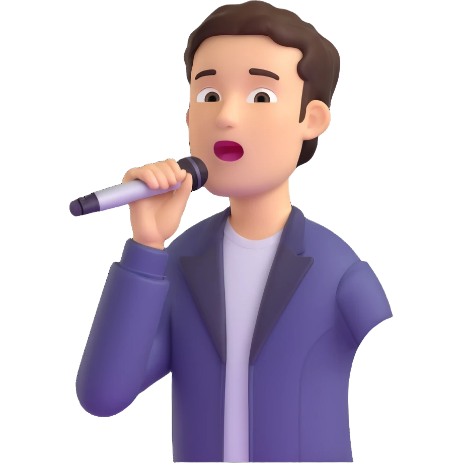 man aged about 30 singing emoji