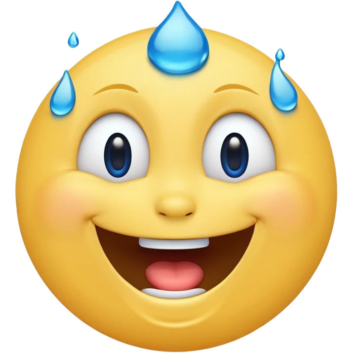 Emoji, yellow round laughing face, blue tears of joy on it  emoji