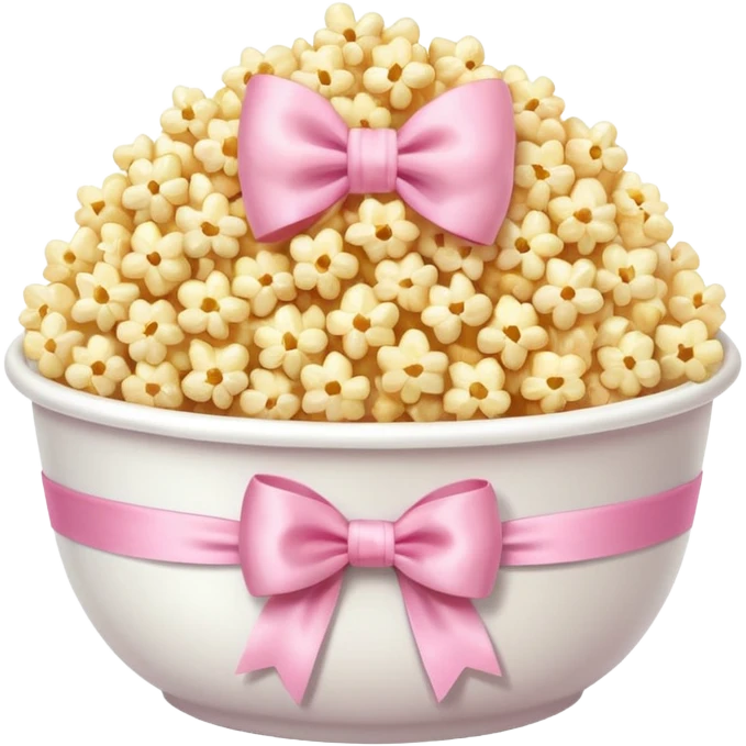 popcorn in white bowl with pink pastel bow emoji
