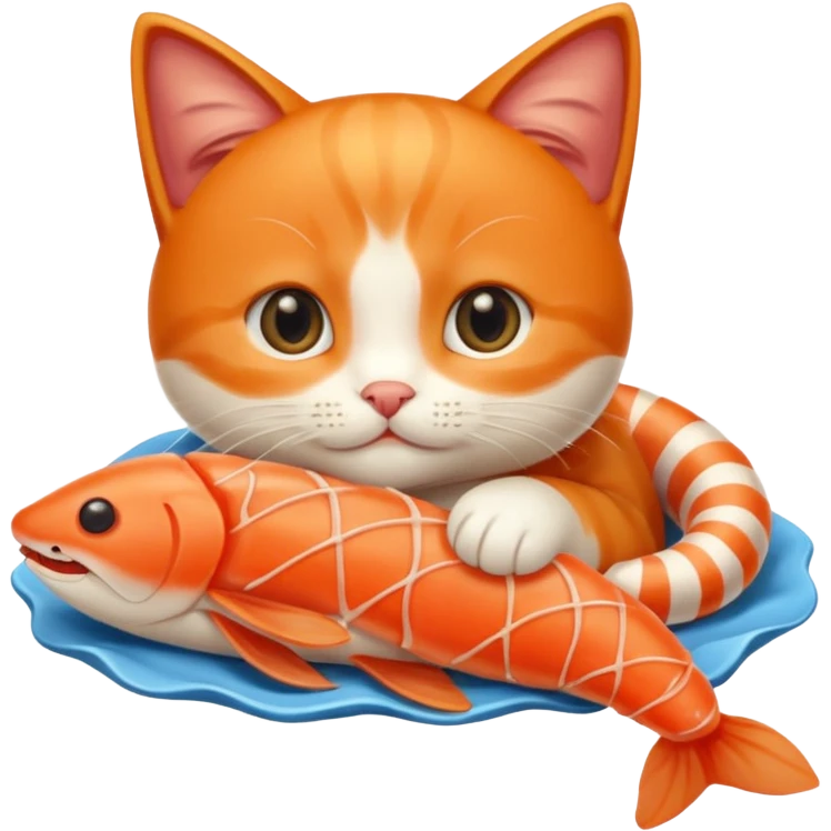 Petit chaton roux qui mange du surimi emoji