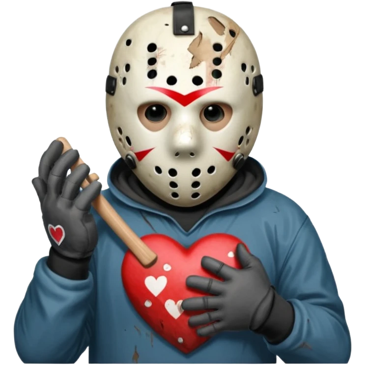 Jason Voorhees, looking cute, making a heart with his hands emoji