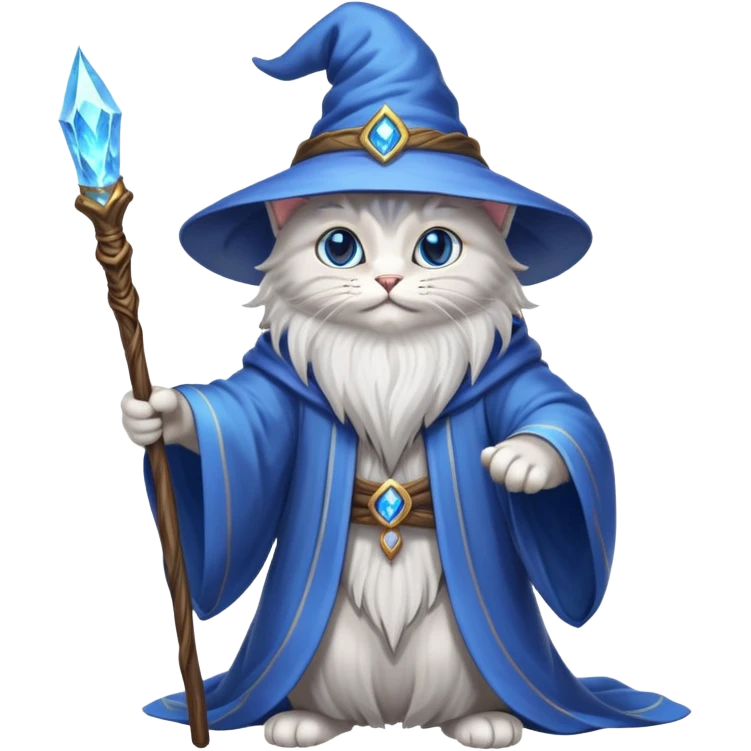 A cat wizard casting a spell with magical staff and flowing robes emoji