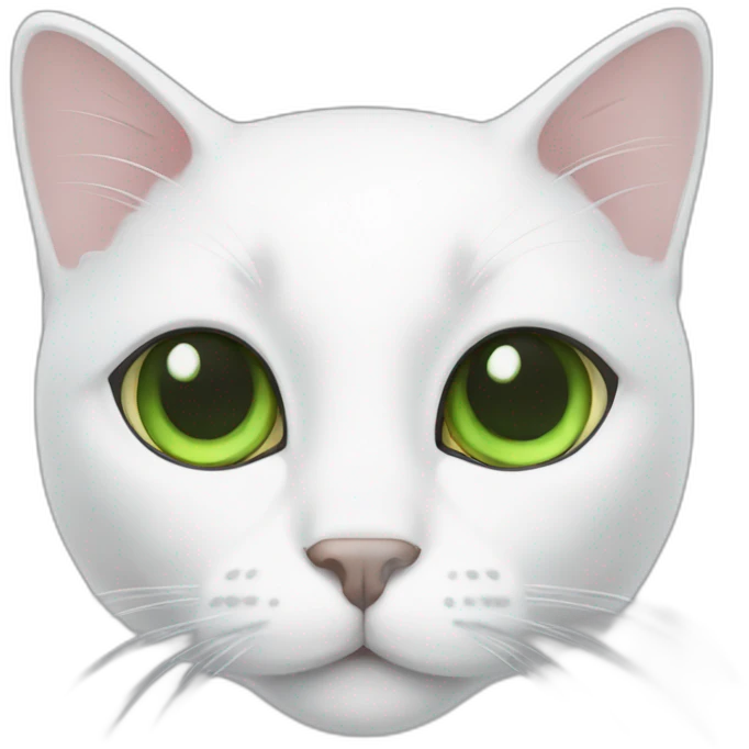 White cat with green ear and nose emoji