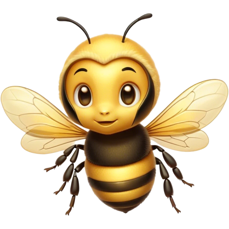 Cinematic Cute Bee Portrait Emoji, Head tilted playfully and inquisitively, featuring a delightfully small, fuzzy body with bright, shimmering eyes and adorable, delicate wings, Simplified yet irresistibly adorable features, highly detailed, glowing with a warm, inviting glow, high shine, affectionate and lively, stylized with a touch of whimsical honeyed charm, soft glowing outline, capturing the essence of a mischievous bee that seems as if it could buzz out of the screen into your arms! emoji