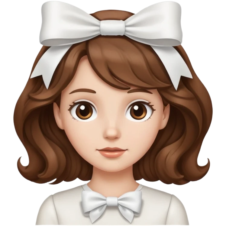 White girl with brown wavy hair and white bow on her head emoji