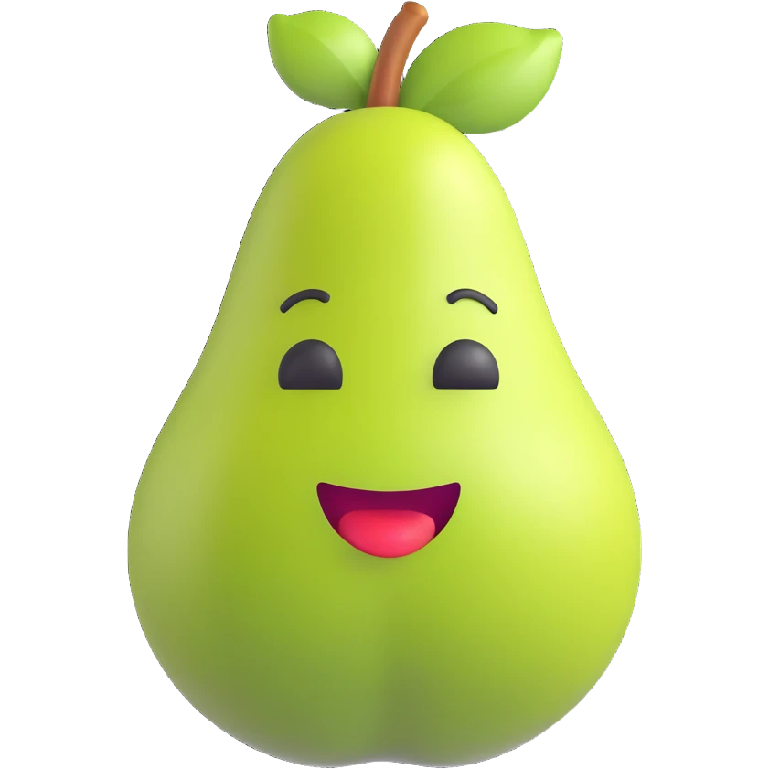 Edit the image to depict a natural pear fruit without eyes, nose, or mouth, in 3D emoji style with no background. emoji