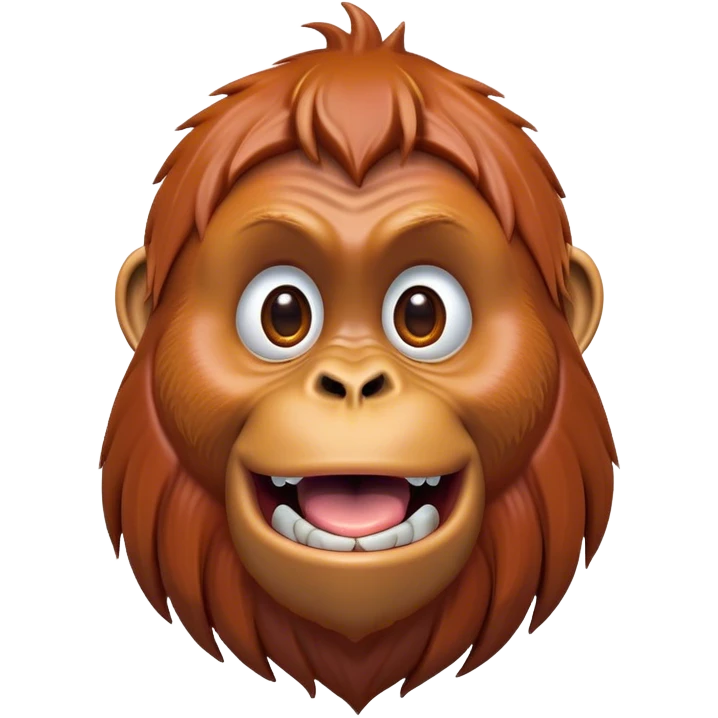 Cinematic Comical Orangutan Portrait Emoji, Head tilted dramatically with an exaggeratedly shocked expression, featuring a robust, animated face with wide, comically expressive eyes full of humorous disbelief, Simplified yet hilariously expressive features, highly detailed, glowing with a slightly sassy glow, high shine, dramatic yet playful, stylized with an air of quirky jungle attitude, soft glowing outline, capturing the essence of a meme-worthy orangutan that looks ready to side-eye its way into viral fame! emoji