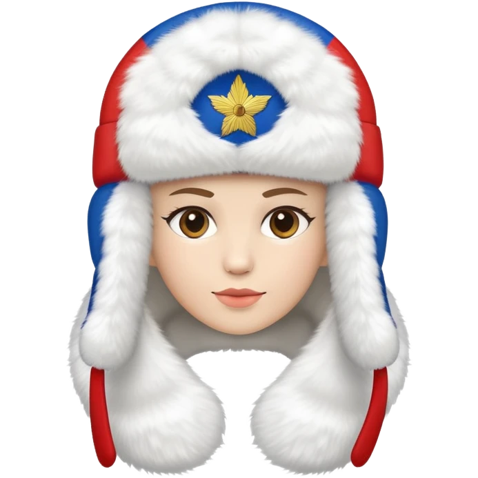 white ushanka hat with Russian flag, winter ear flap hat emoji