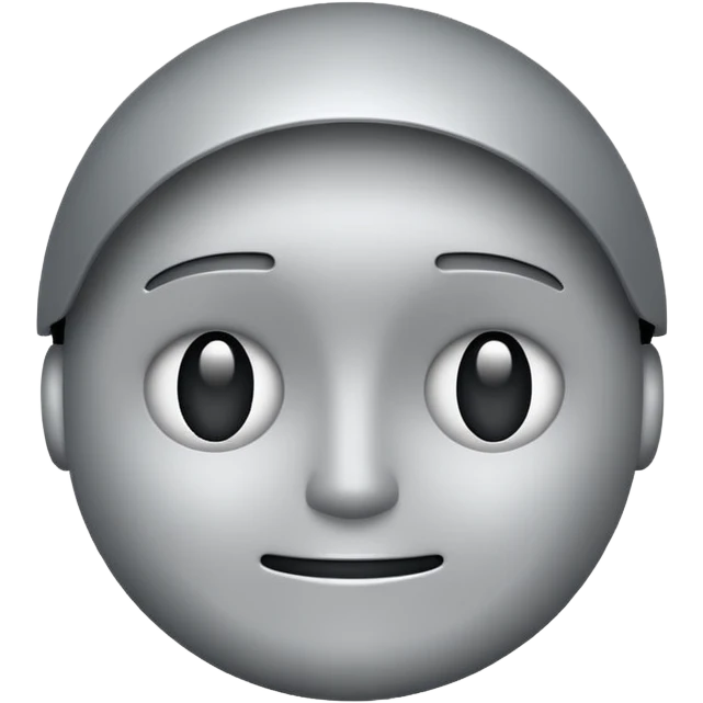 minimalist illustration of a neutral gray emoji face, pixelated and metallic, representing emotional isolation through algorithms. cold tone, grayscale color palette, subtle noise texture, geometric and mechanical look, emotionless expression, digital abstraction, soft vignette on white background. emoji