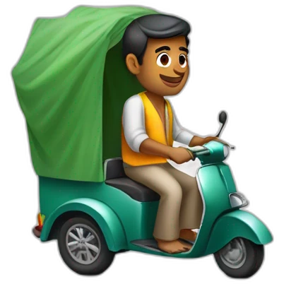 indian man with tuktuk on and holding a placid object emoji