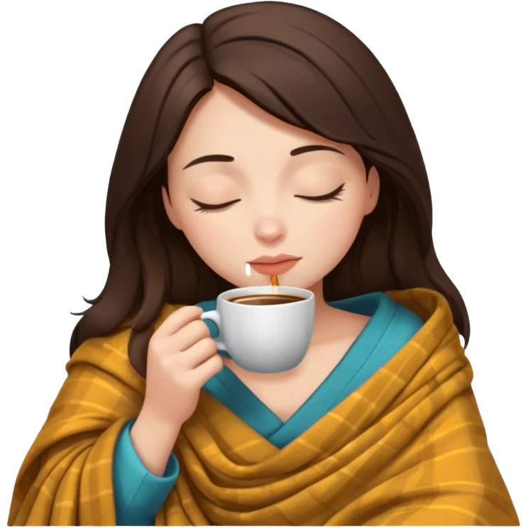 girl brunette inside a blanket sipping coffee eyes closed emoji